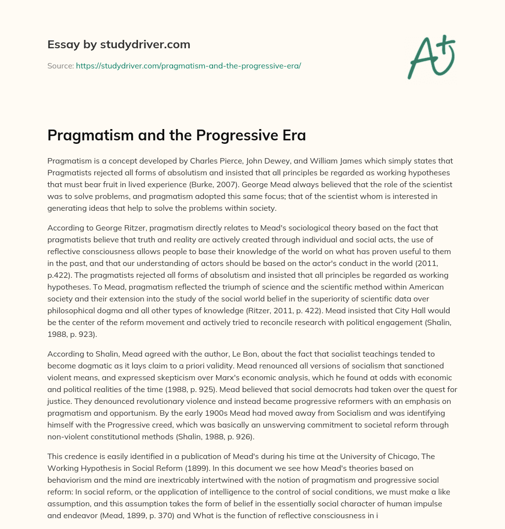 Pragmatism and the Progressive Era essay