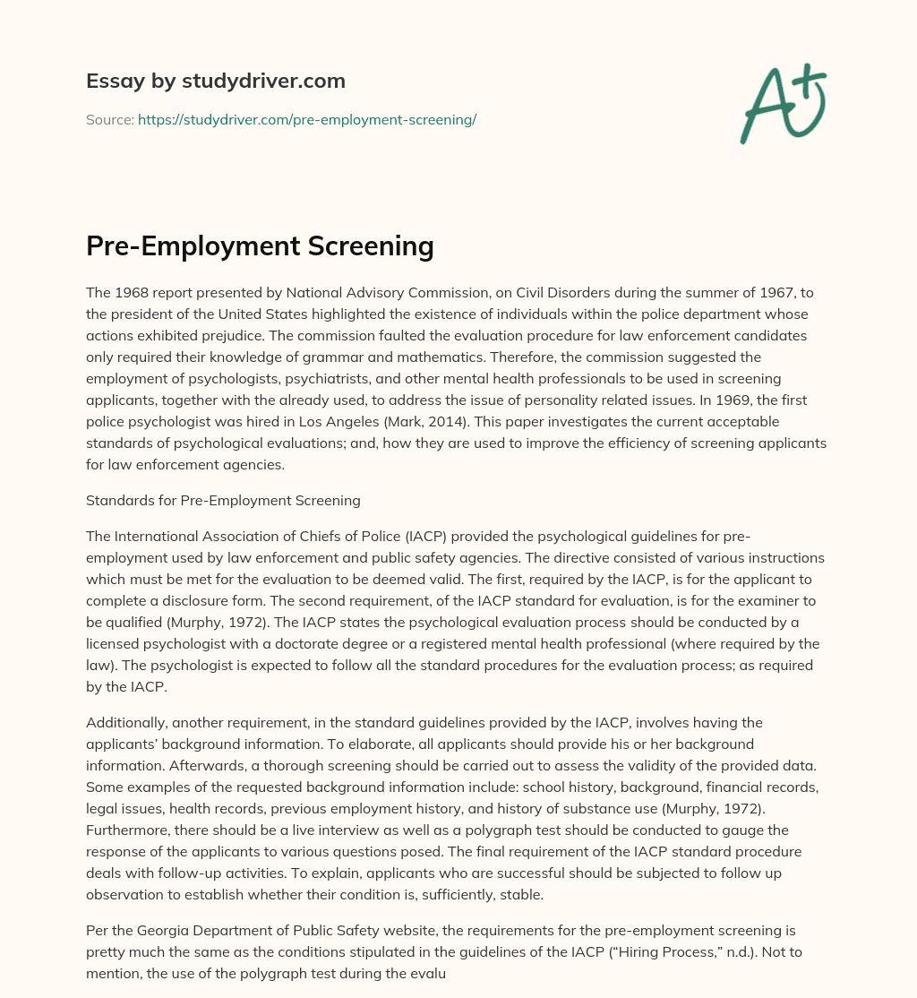 Pre-Employment Screening essay