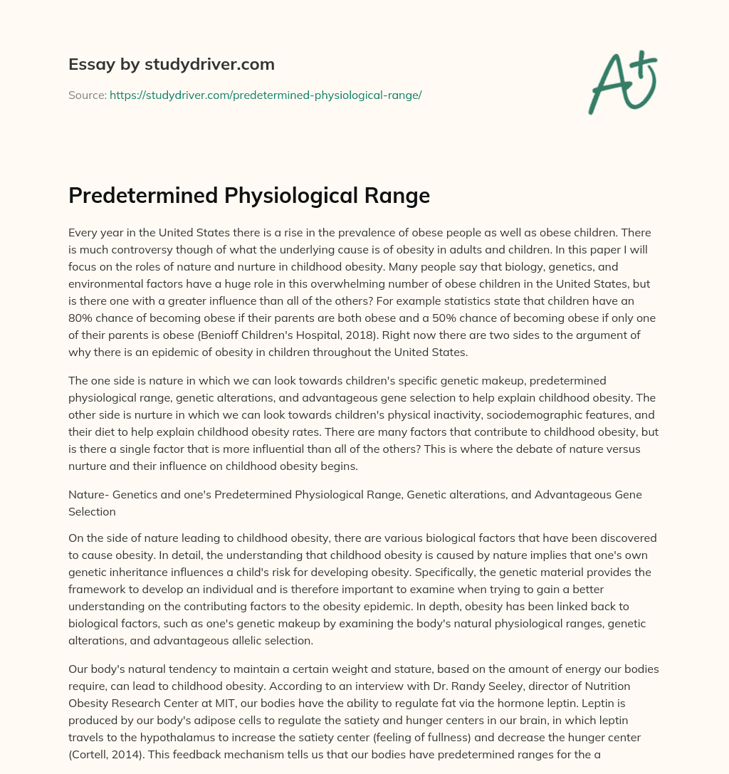 Predetermined Physiological Range essay