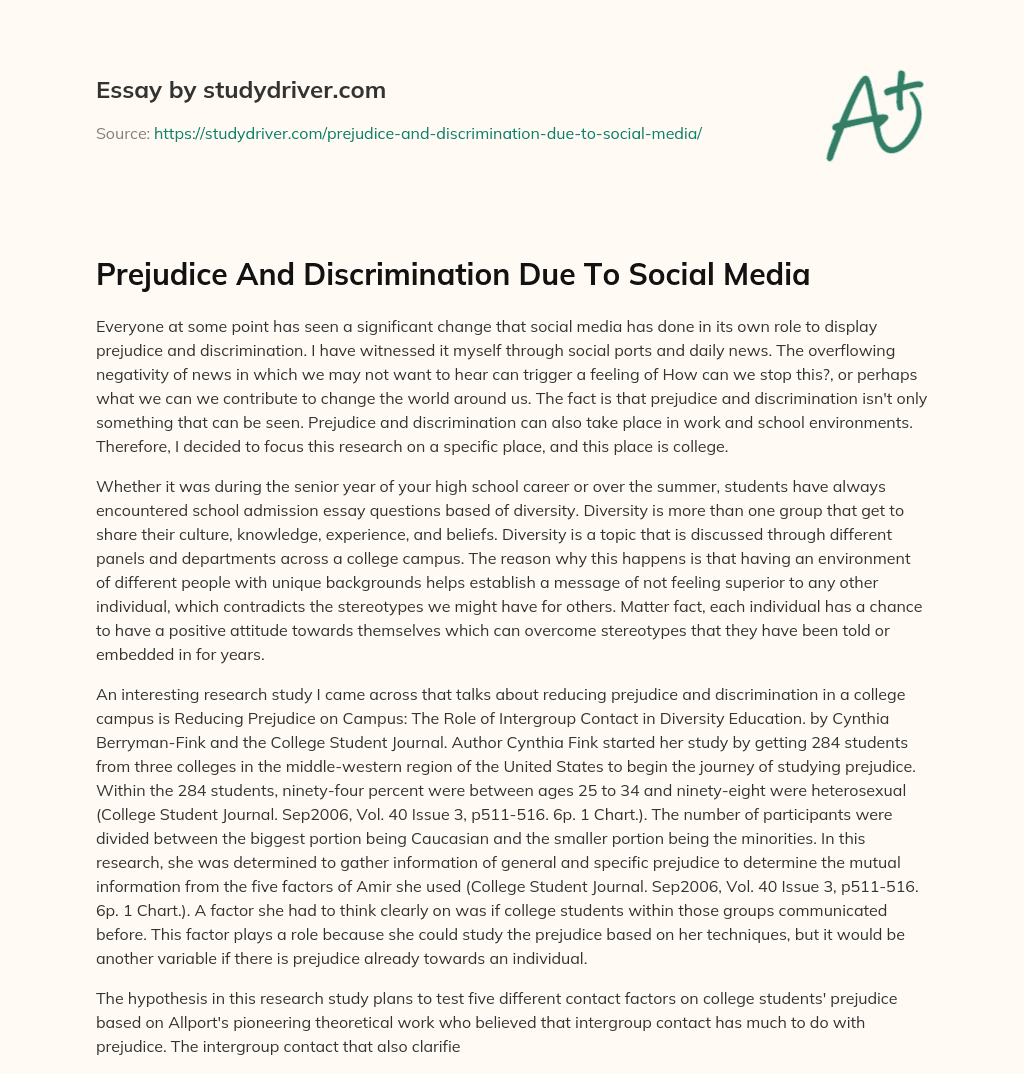Prejudice and Discrimination Due to Social Media essay