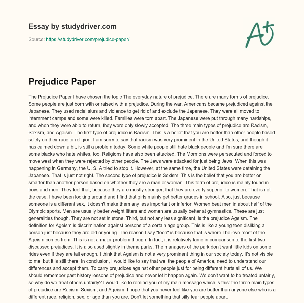Prejudice Paper essay