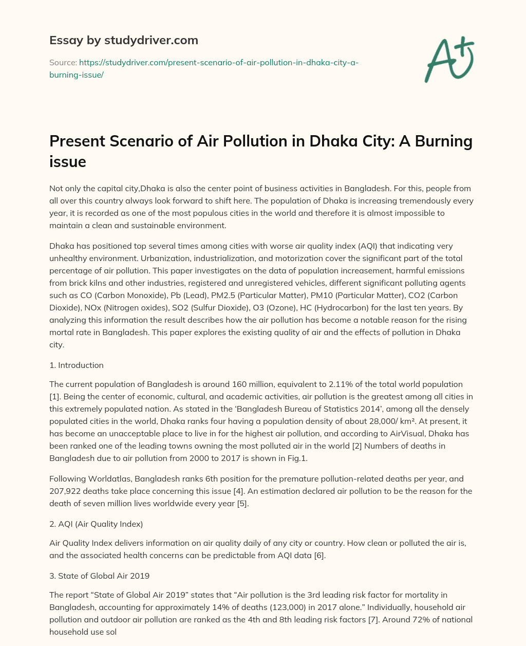 Present Scenario of Air Pollution in Dhaka City: a Burning Issue essay