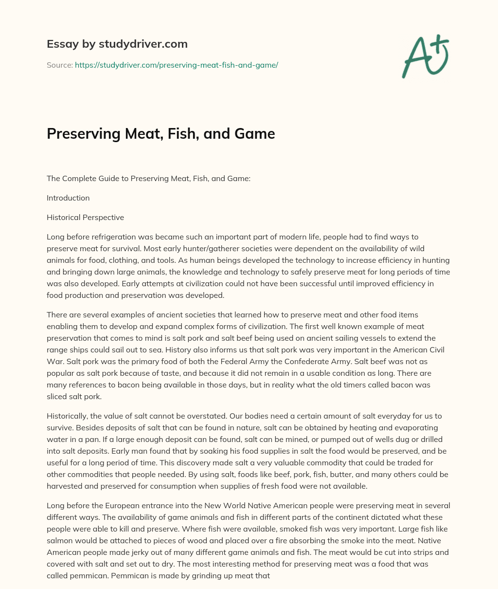Preserving Meat, Fish, and Game essay