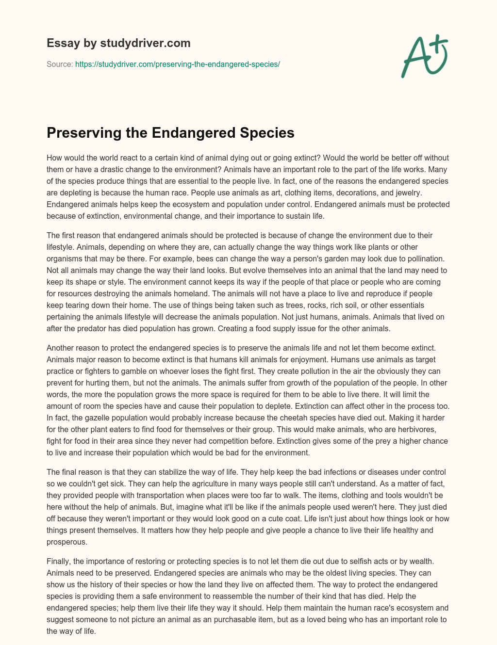 Preserving the Endangered Species essay