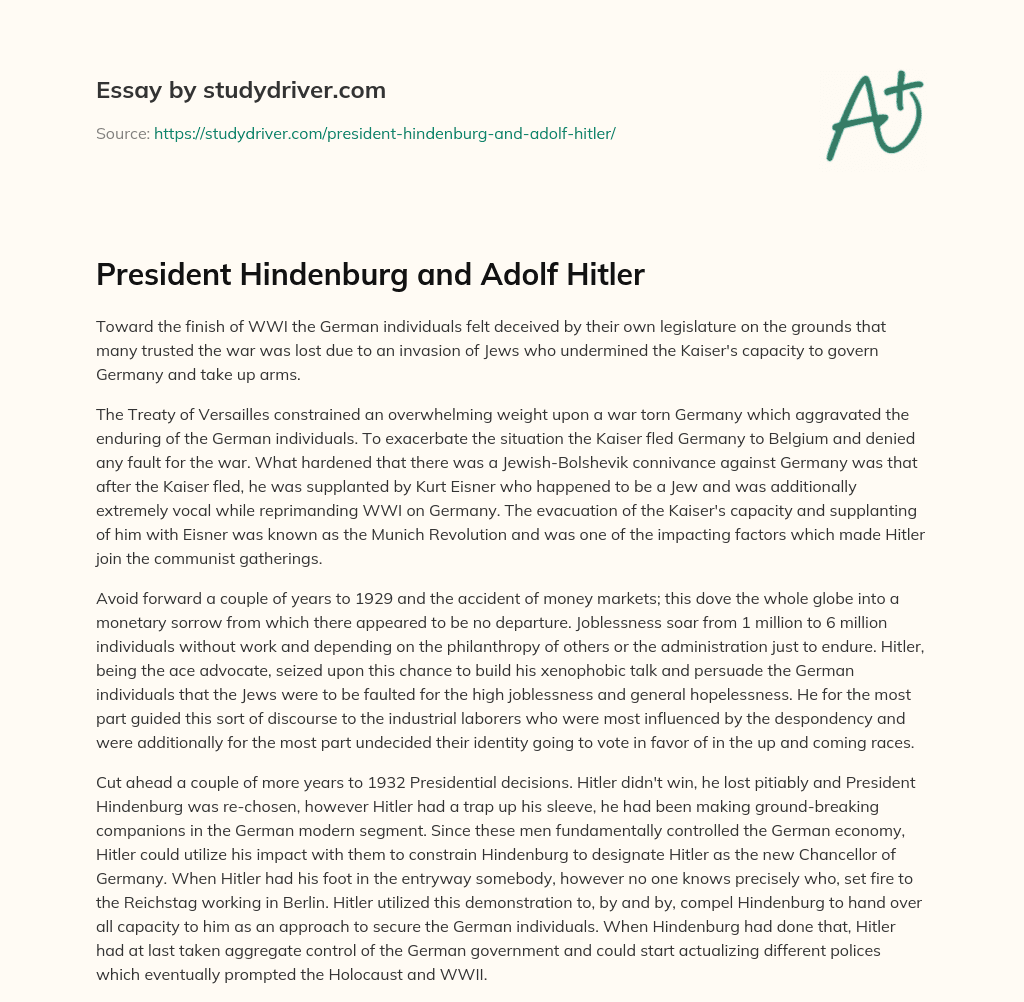 President Hindenburg and Adolf Hitler essay