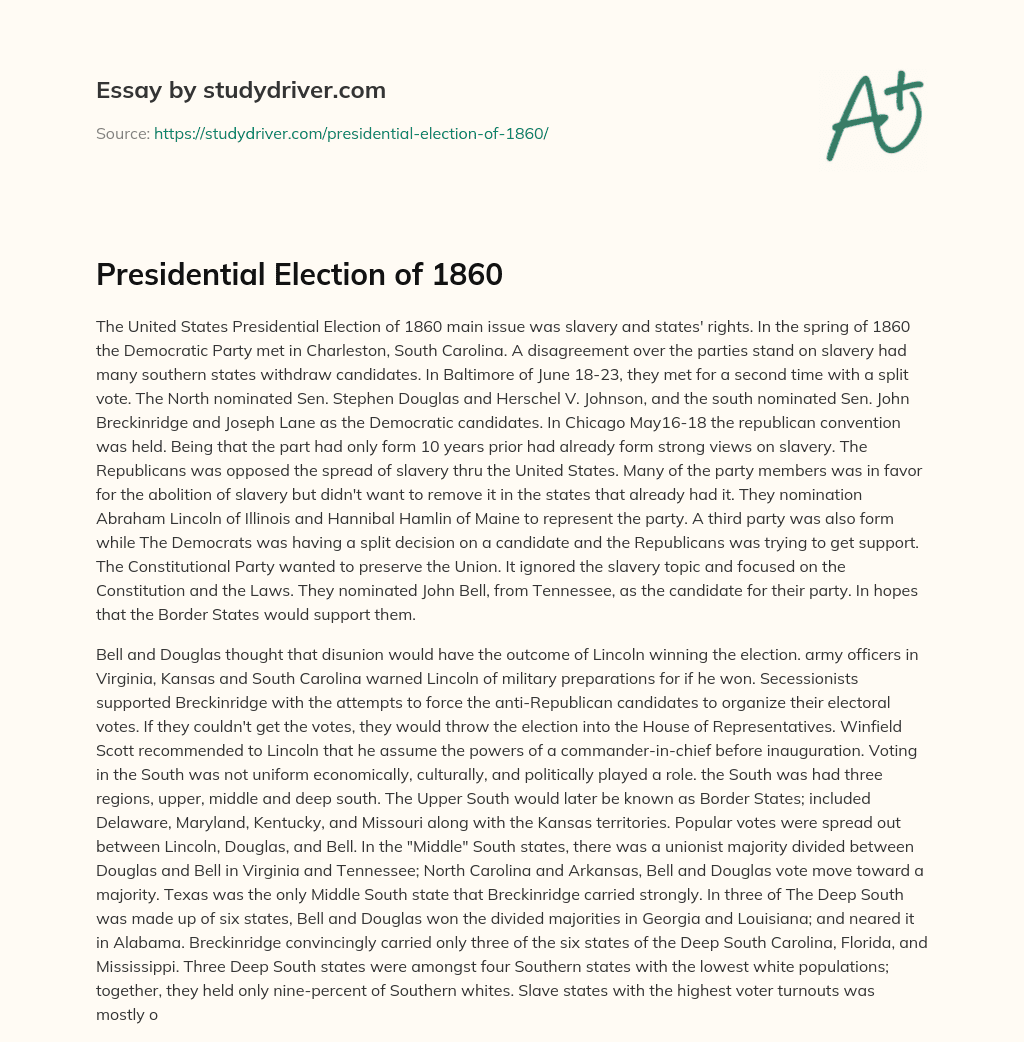 Presidential Election of 1860 essay