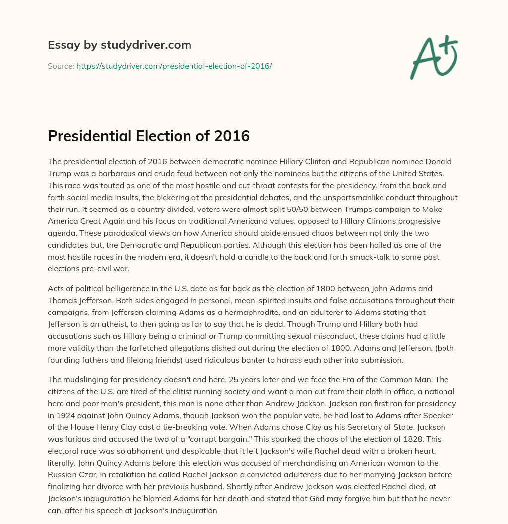 Presidential Election of 2016 essay