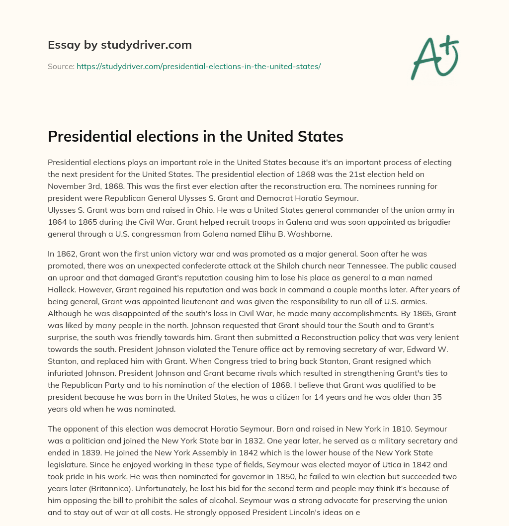 Presidential Elections in the United States essay