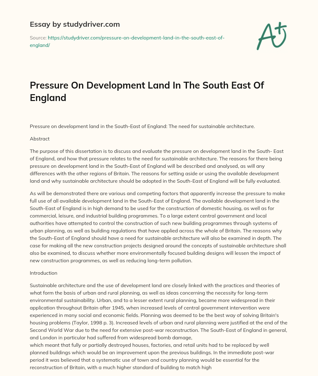 Pressure on Development Land in the South East of England essay