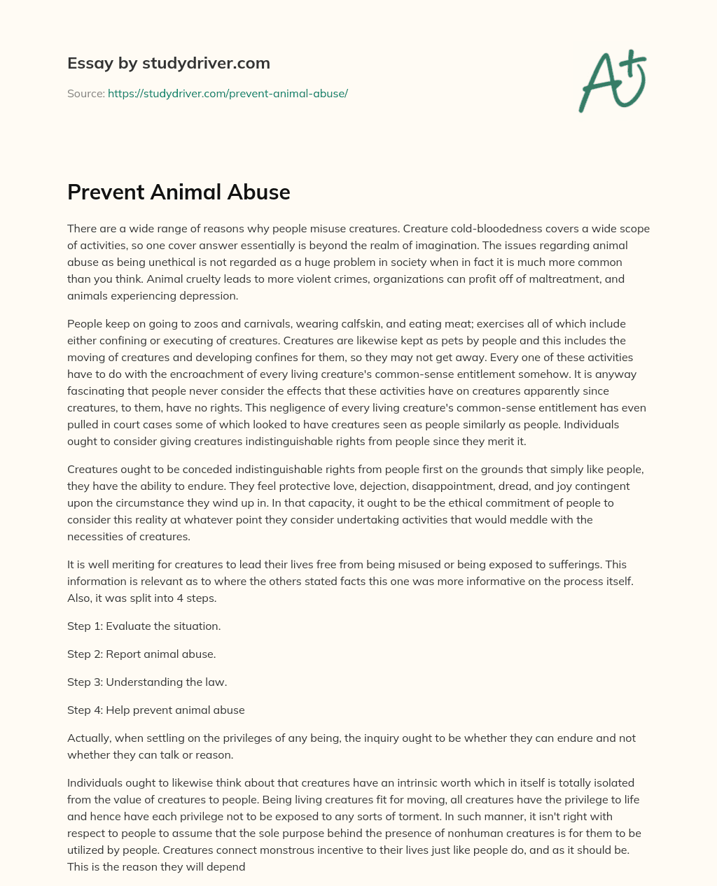 Prevent Animal Abuse essay