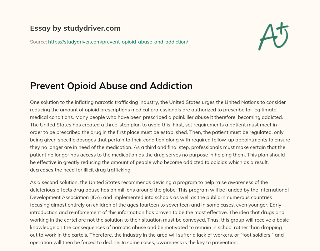 Prevent Opioid Abuse and Addiction essay