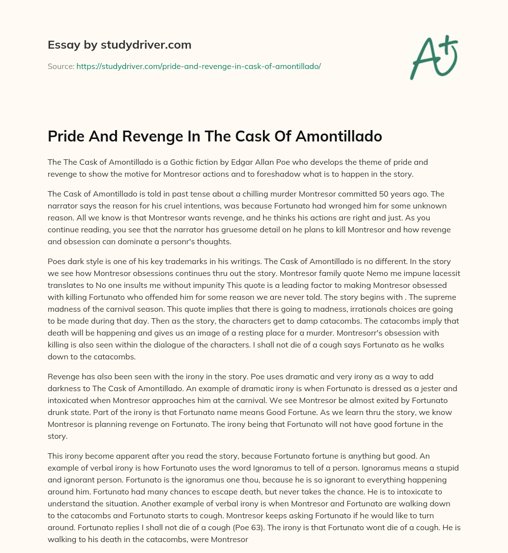 Pride and Revenge in the Cask of Amontillado essay