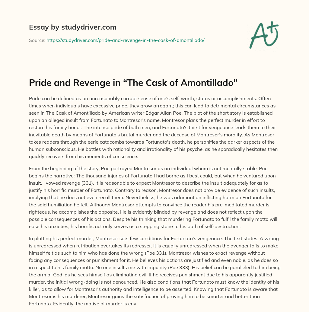 Pride and Revenge in “The Cask of Amontillado” essay