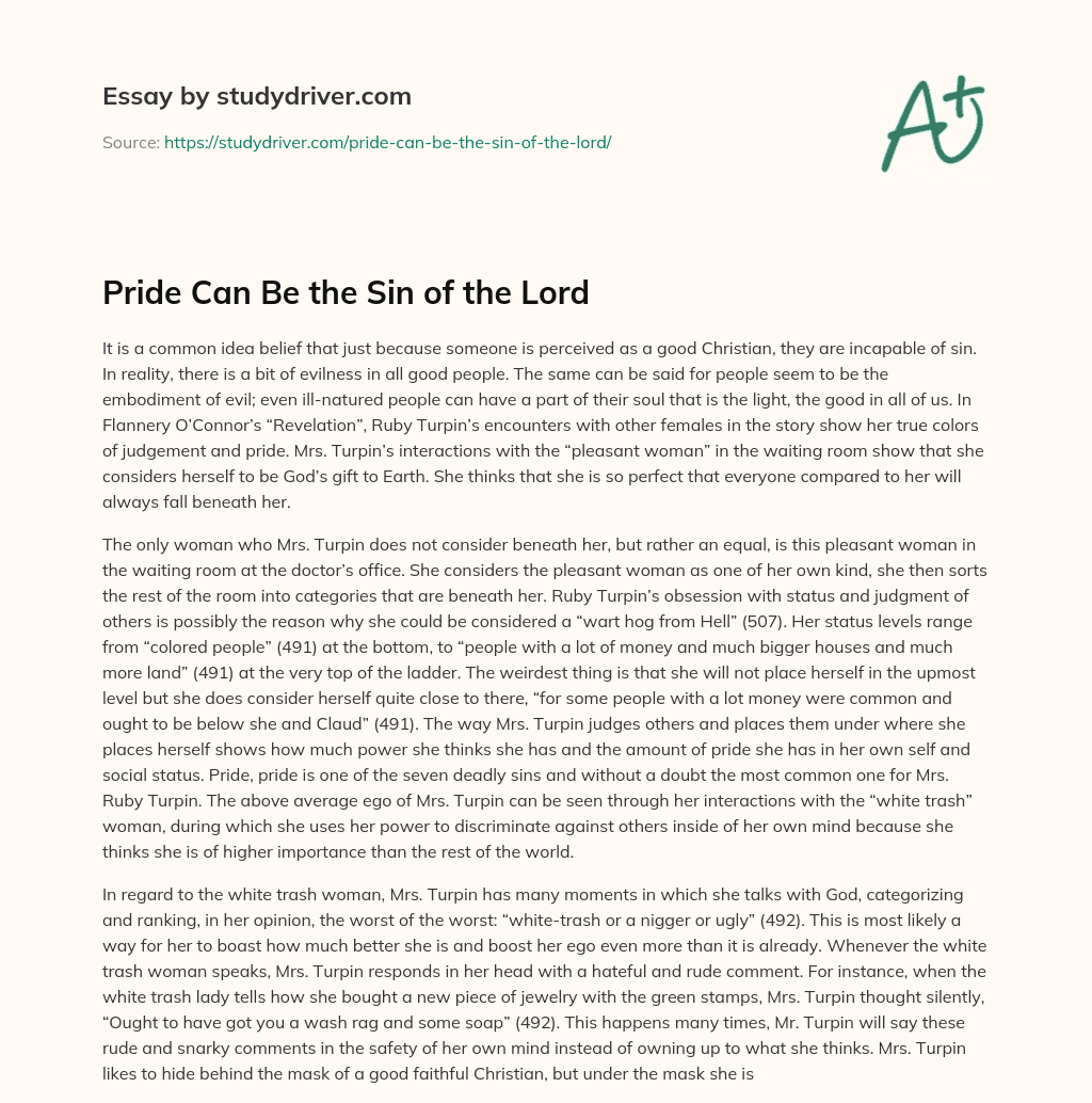 Pride Can be the Sin of the Lord essay