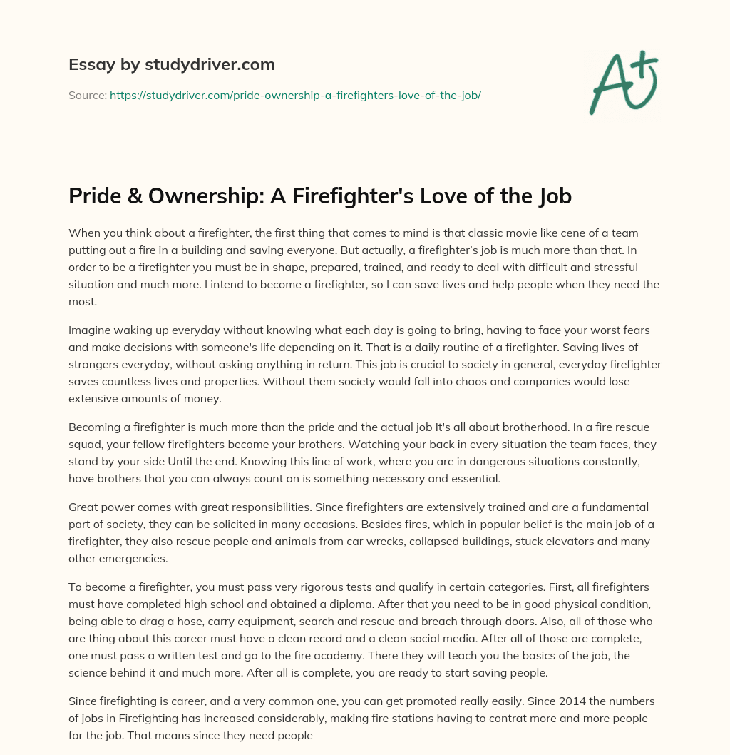 Pride & Ownership: a Firefighter’s Love of the Job essay