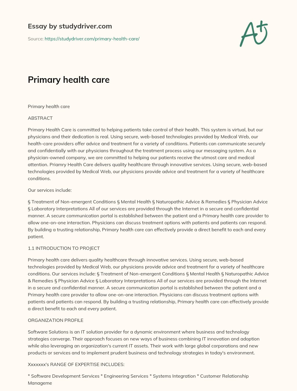 Primary Health Care essay