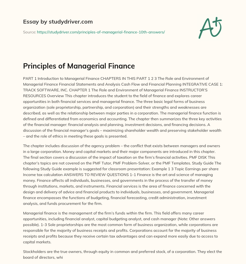 Principles of Managerial Finance essay