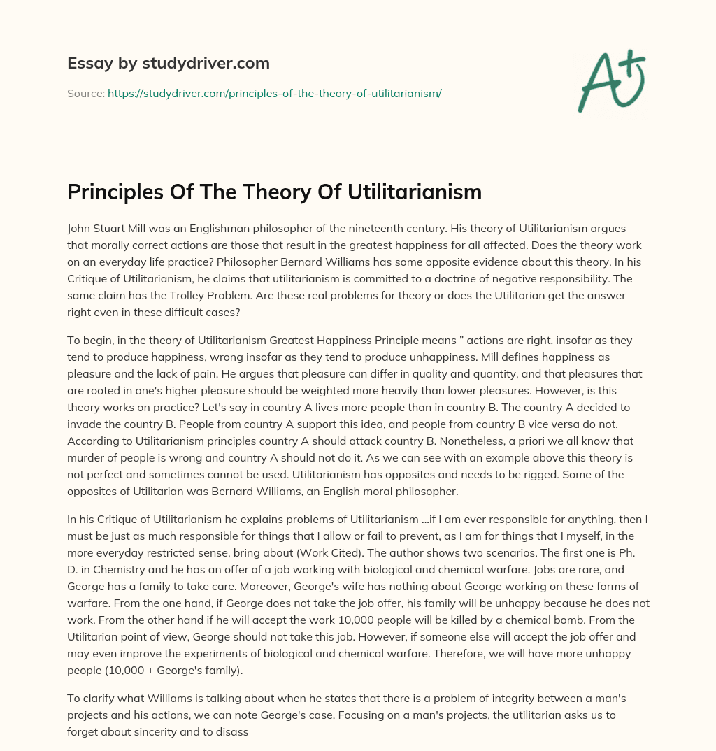 Principles of the Theory of Utilitarianism essay