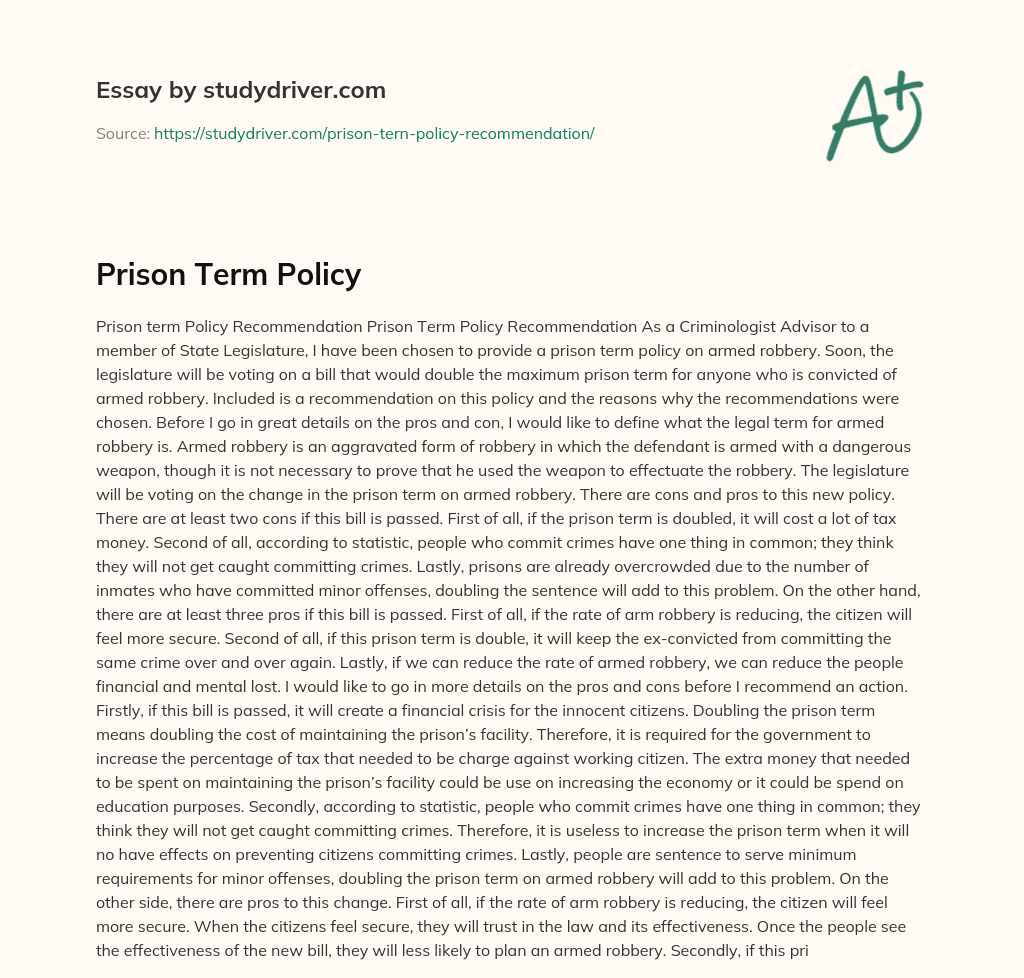 Prison Term Policy essay