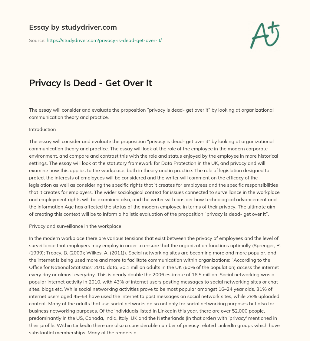 Privacy is Dead – Get over it essay