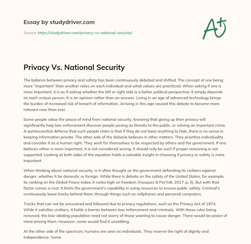 Privacy Vs. National Security essay