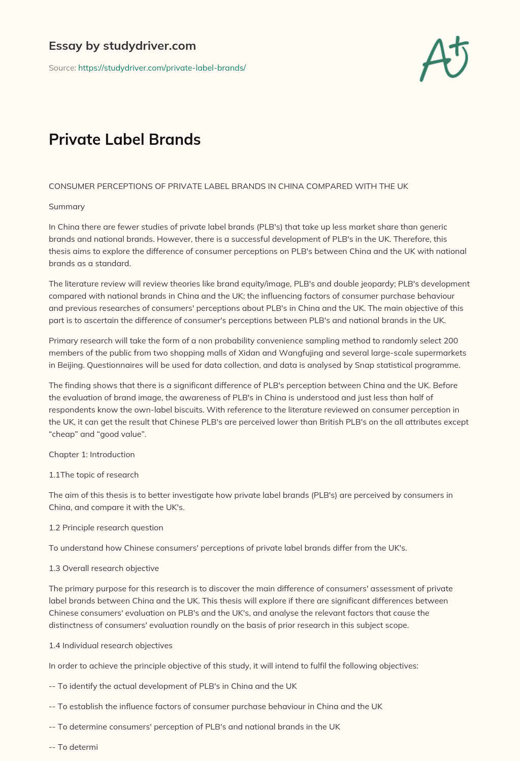 Private Label Brands essay