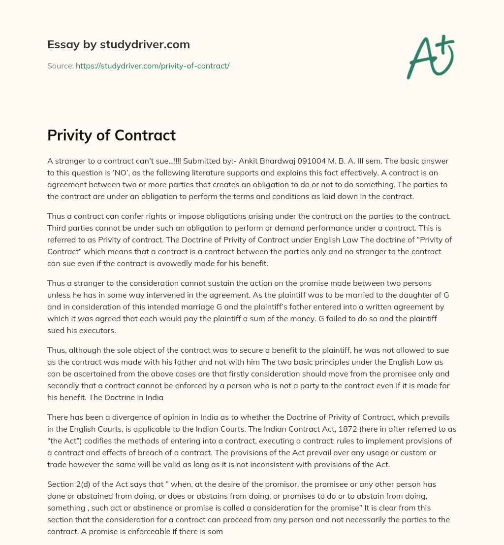 Privity of Contract essay