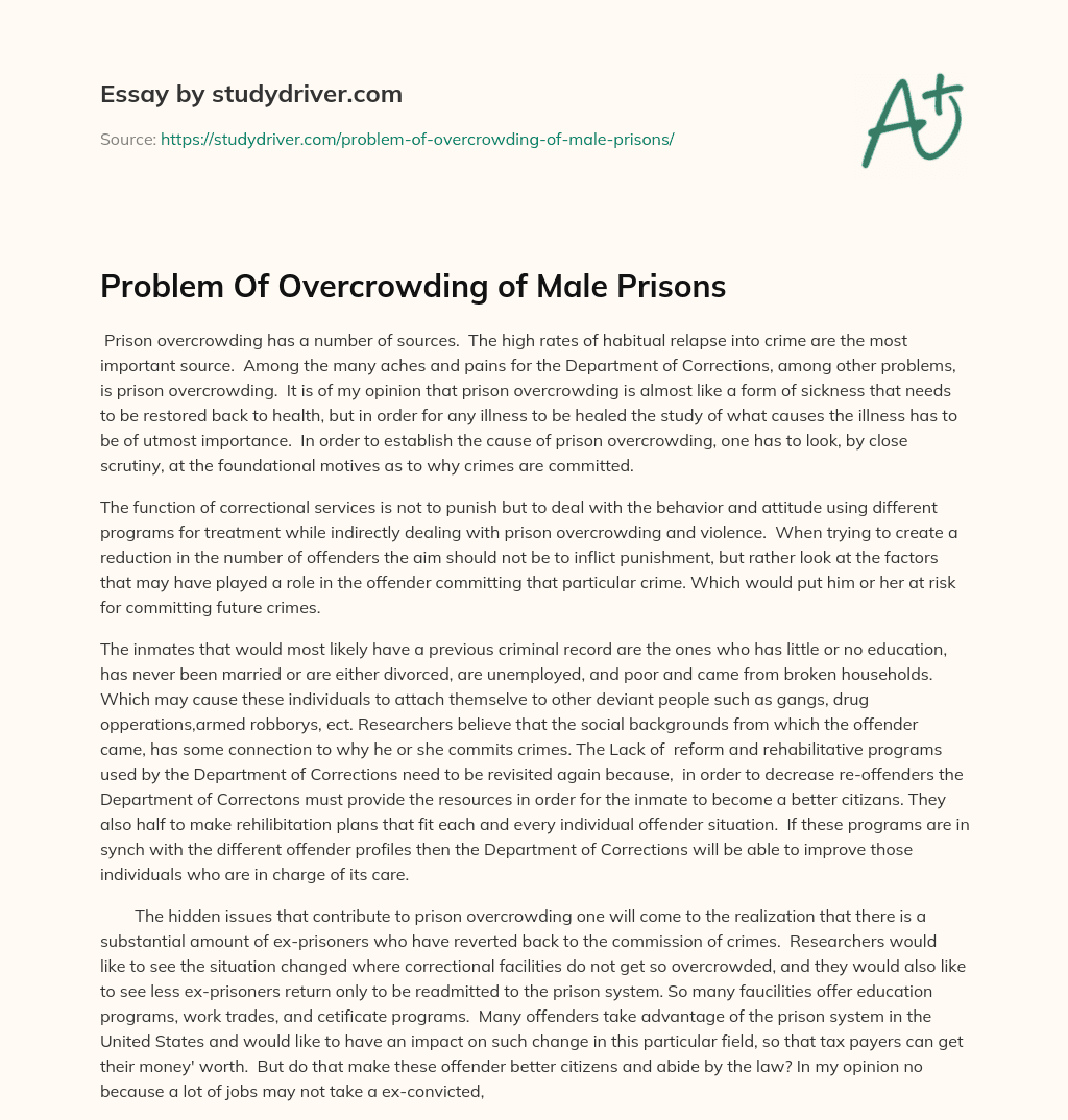 Problem of Overcrowding of Male Prisons essay