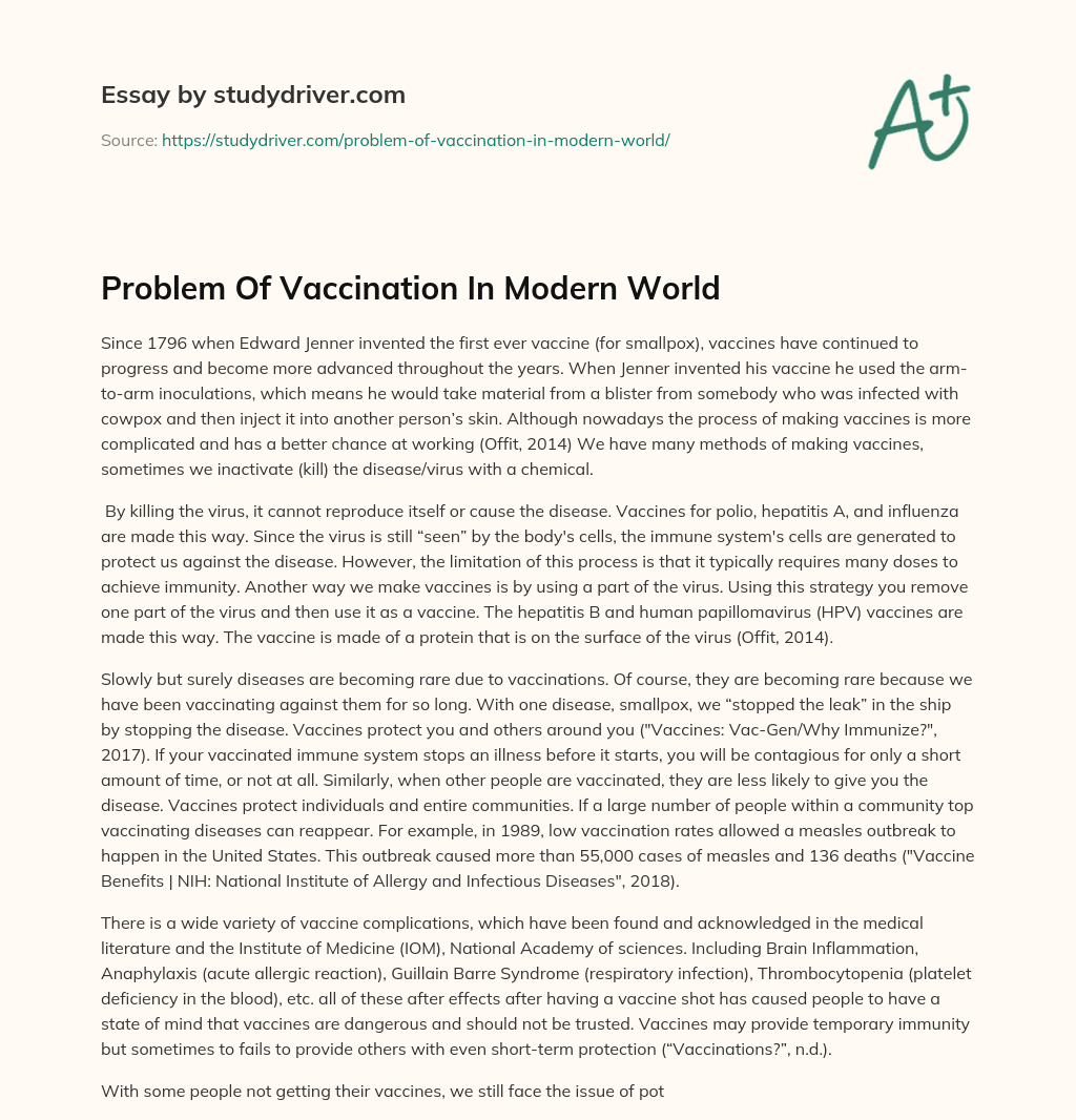 Problem of Vaccination in Modern World essay