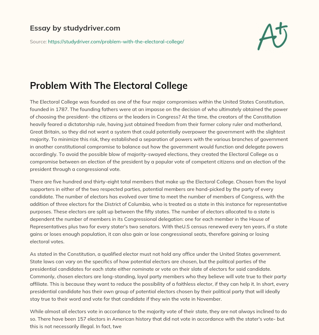 Problem with the Electoral College essay