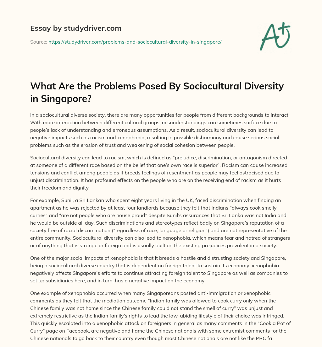 What are the Problems Posed by Sociocultural Diversity in Singapore? essay