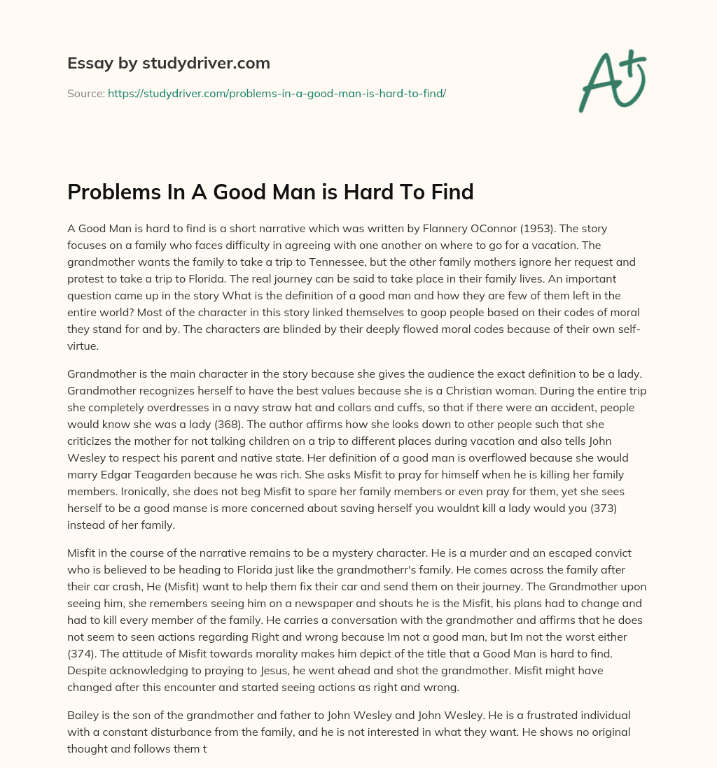 Problems in a Good Man is Hard to Find essay