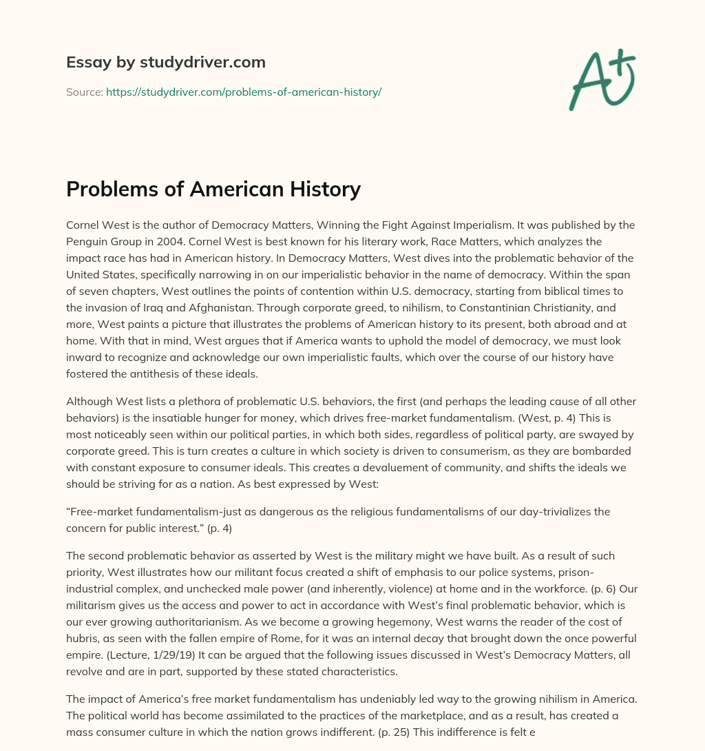 Problems of American History essay