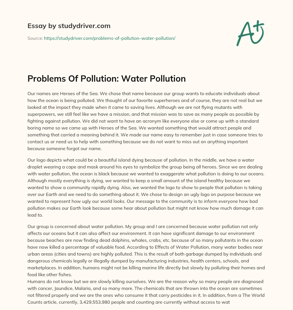 Problems of Pollution: Water Pollution essay