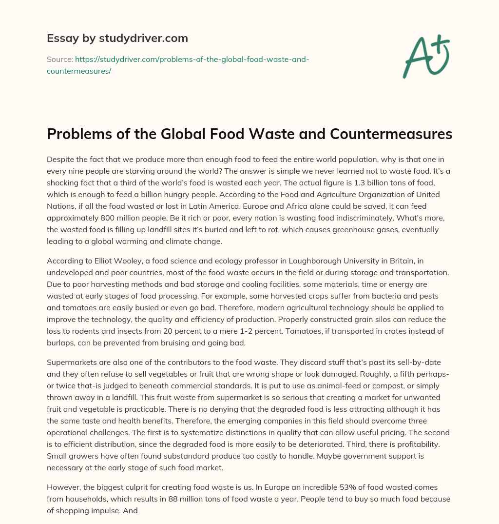 Problems of the Global Food Waste and Countermeasures essay
