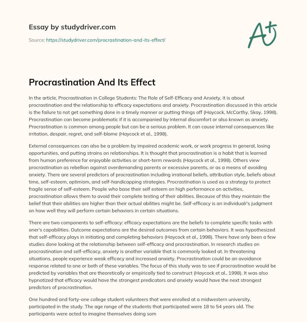Procrastination and its Effect essay