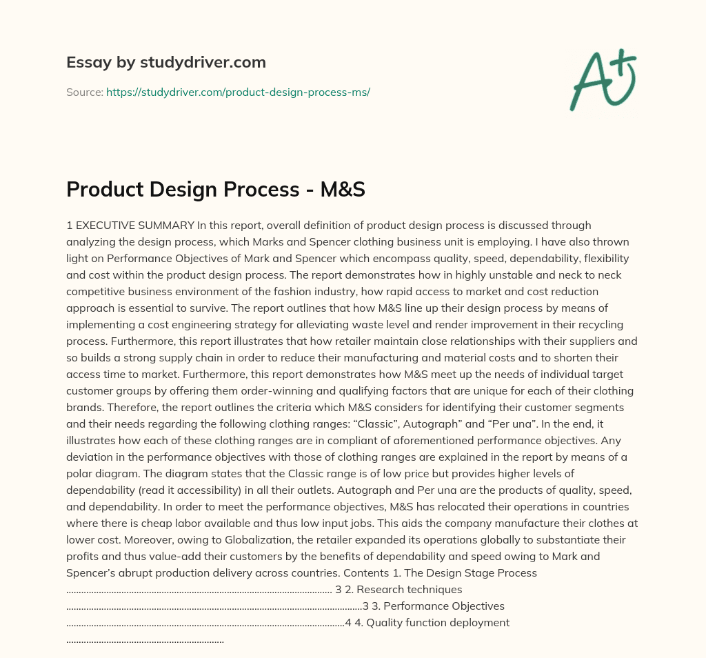 Product Design Process – M&S essay
