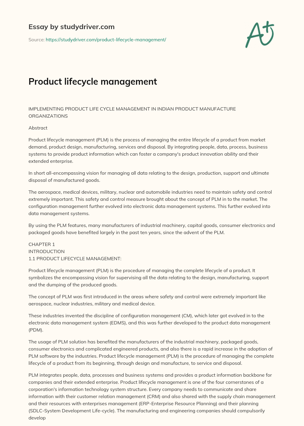 Product Lifecycle Management essay