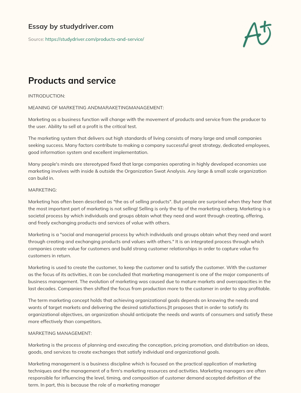 Products and Service essay