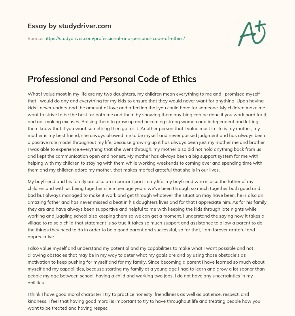 Professional and Personal Code of Ethics essay