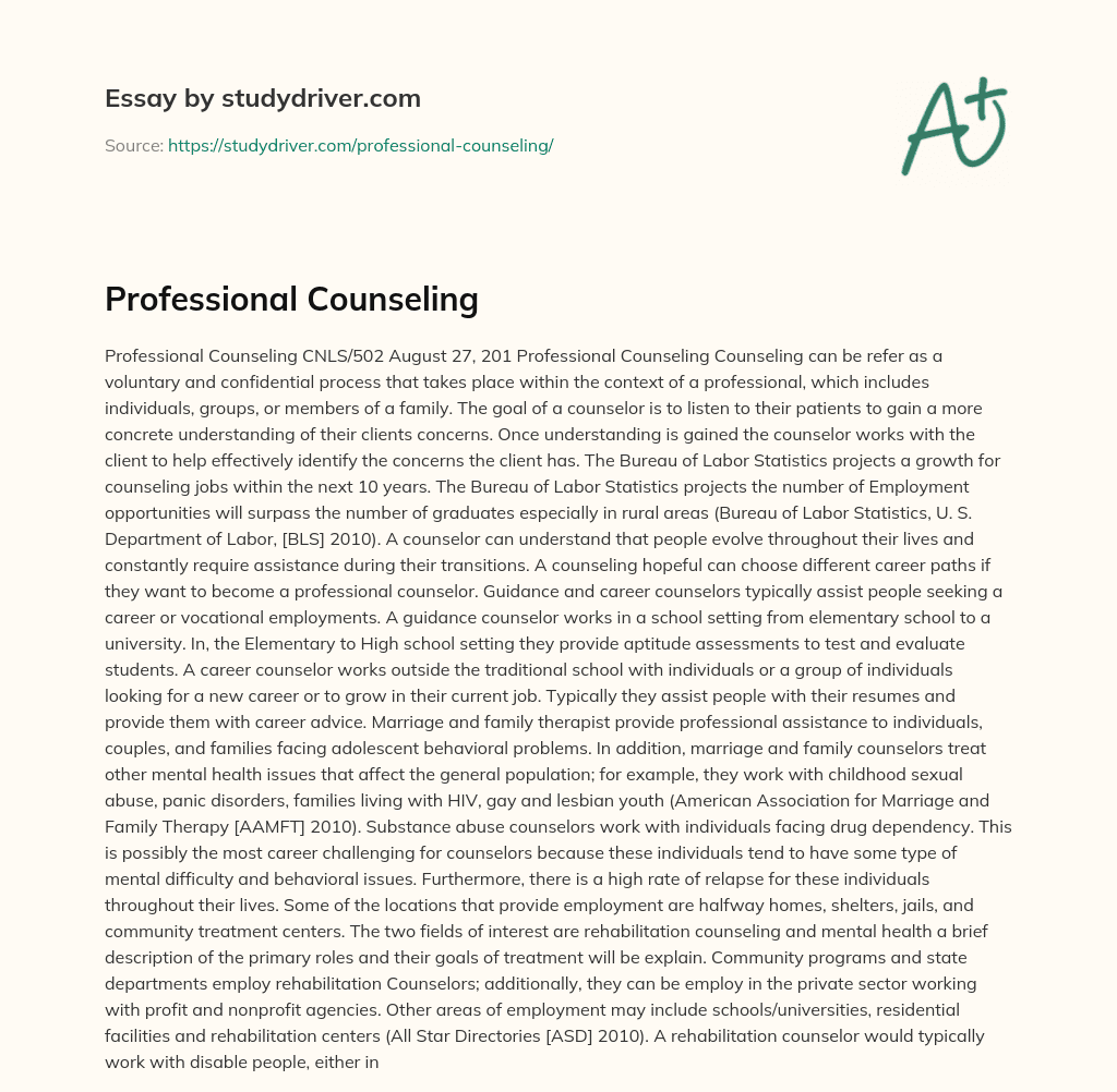Professional Counseling essay