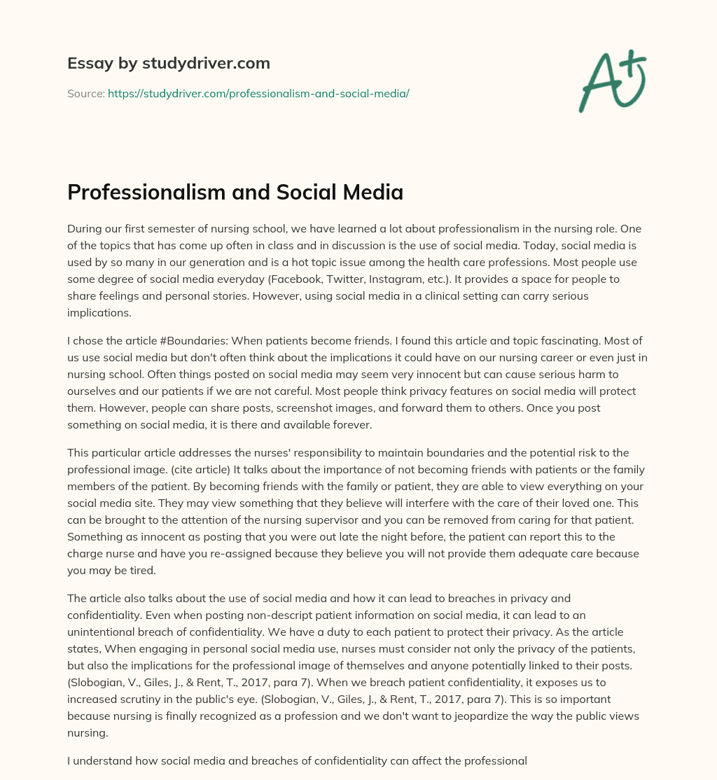 Professionalism and Social Media essay