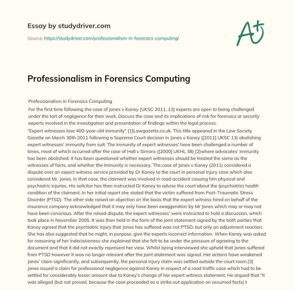 Professionalism in Forensics Computing essay