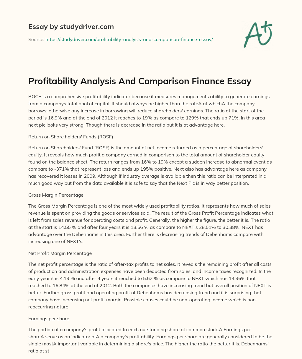 Profitability Analysis and Comparison Finance Essay essay