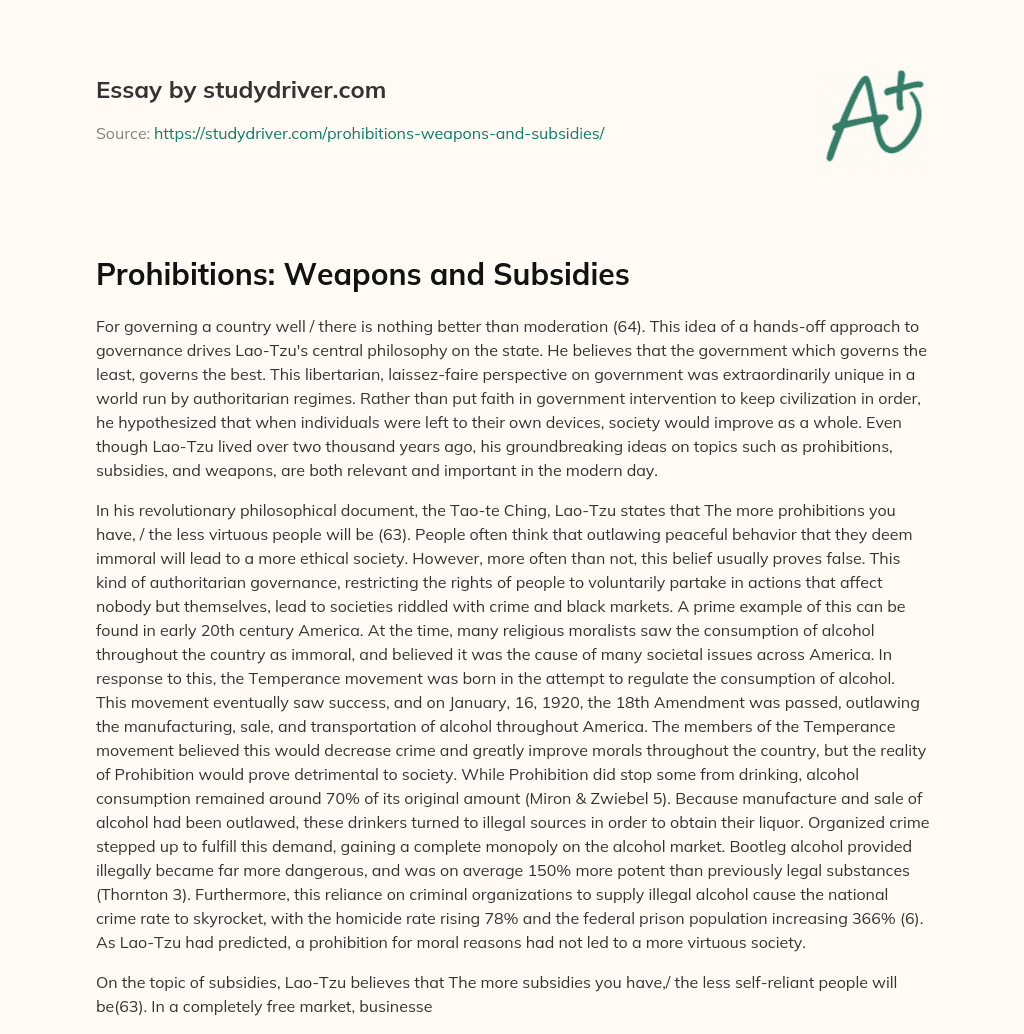Prohibitions: Weapons and Subsidies essay