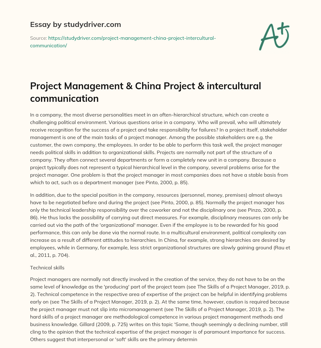 Project Management & China Project & Intercultural Communication essay