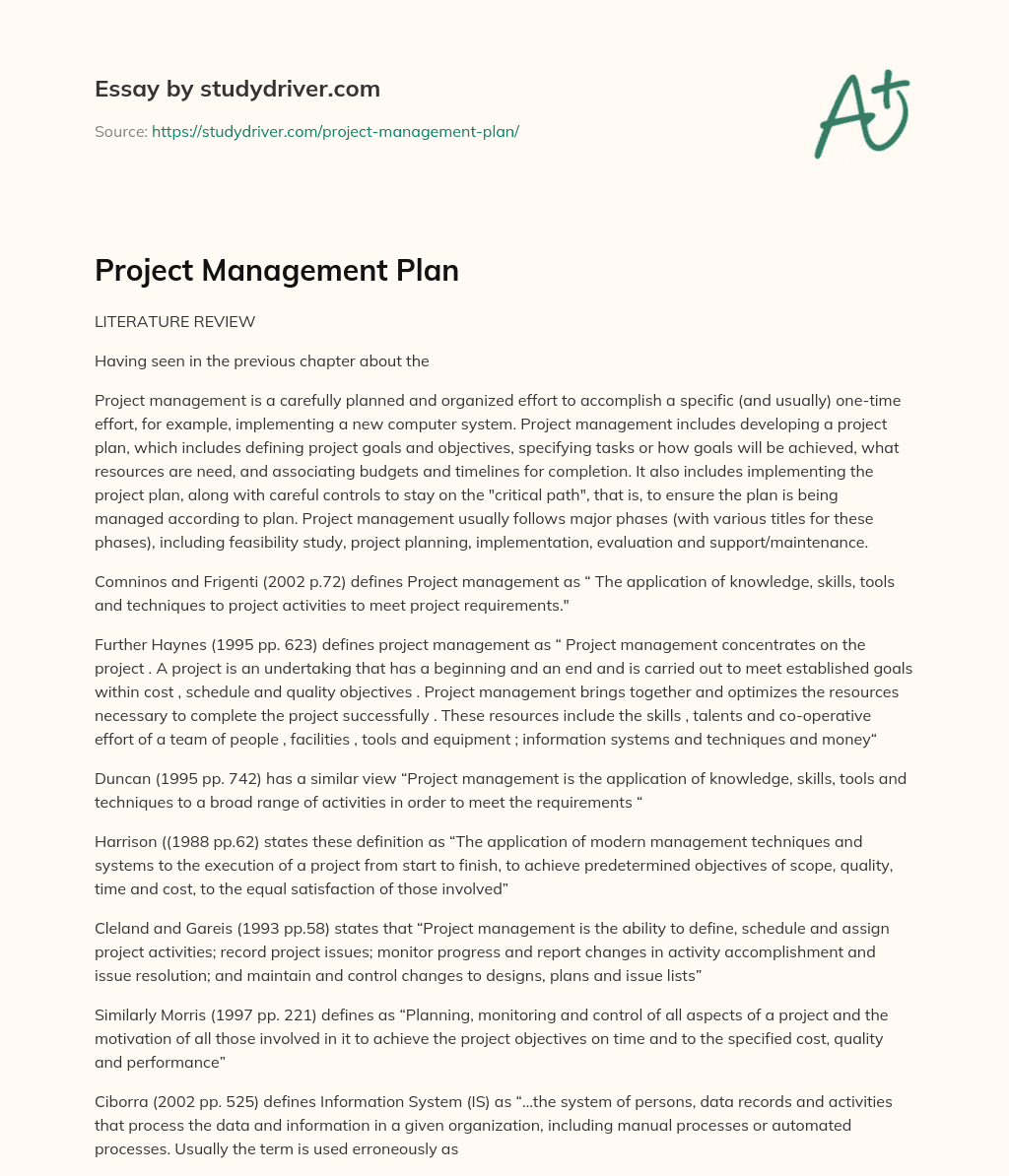 Project Management Plan essay