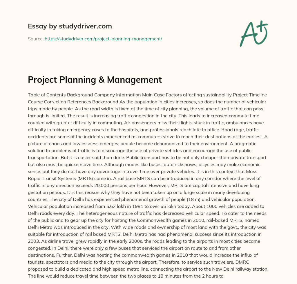Project Planning & Management essay