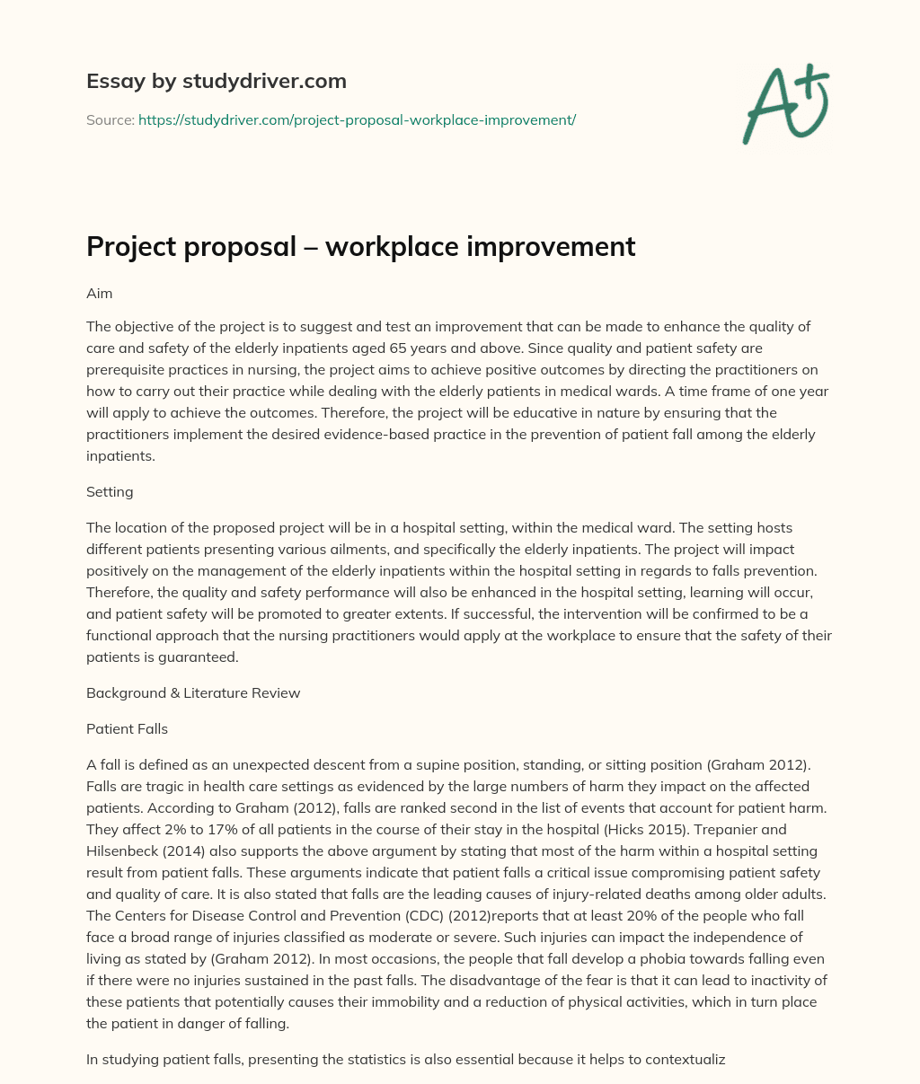 Project Proposal – Workplace Improvement essay