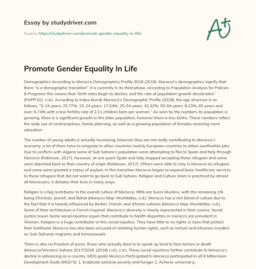 Promote Gender Equality in Life essay